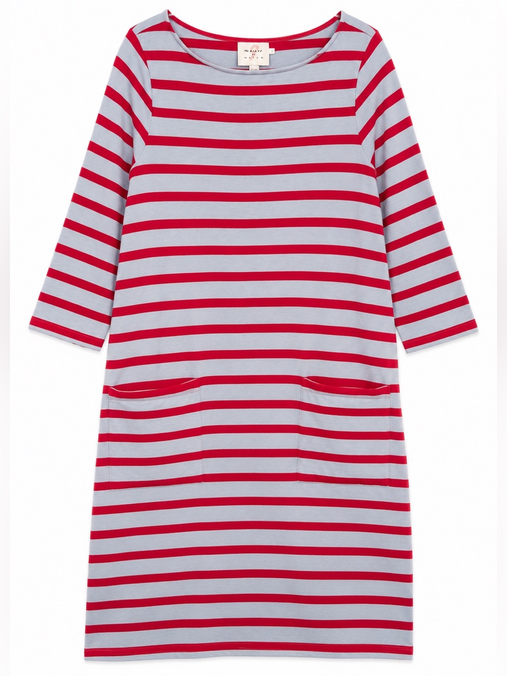 The Nines by Hatch Striped Cotton Shift Dress Blue Red Striped Pockets Large